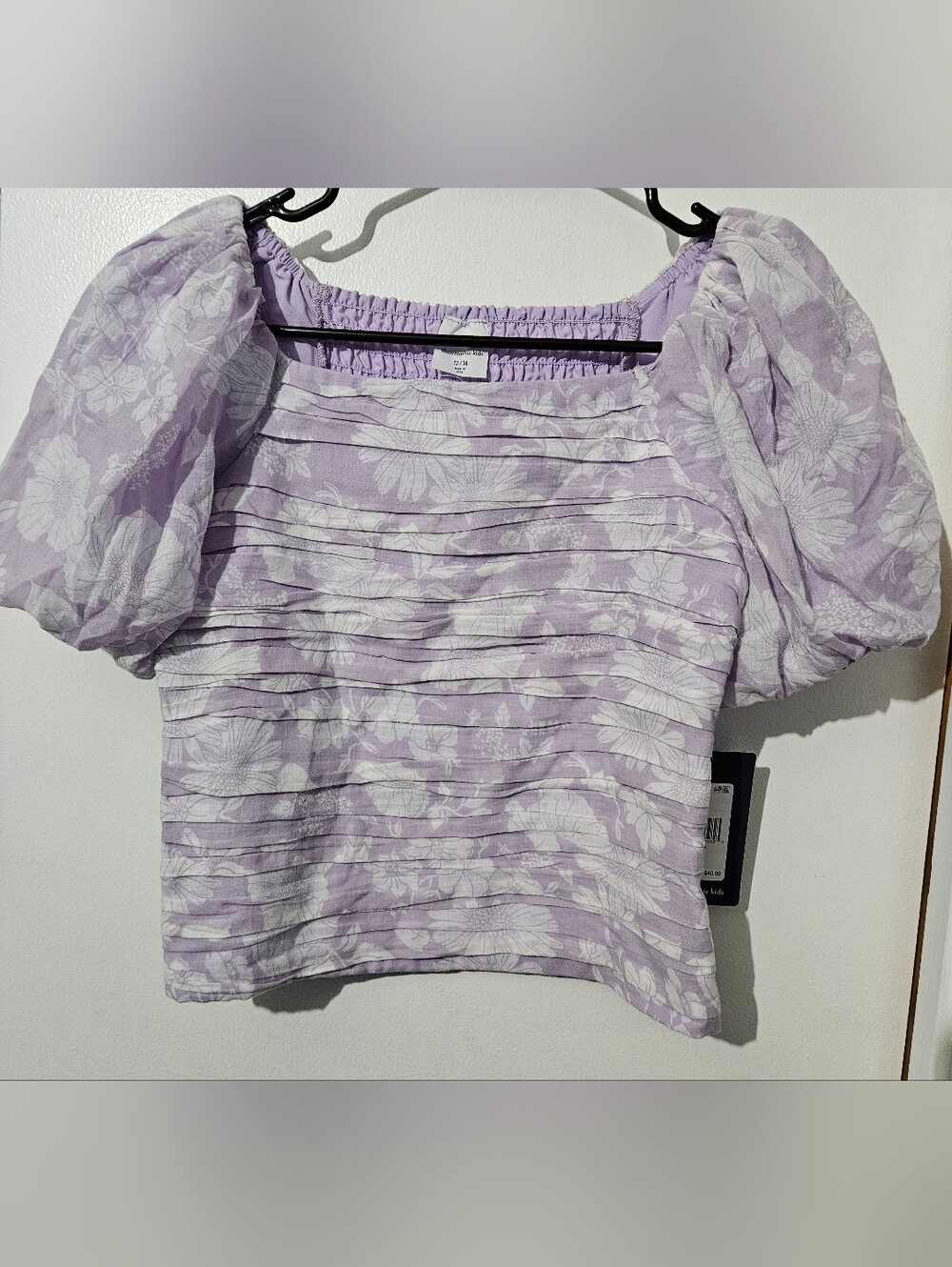 abercrombie kids Lilac Floral Puff-Sleeve Square-Neck Top 13/14